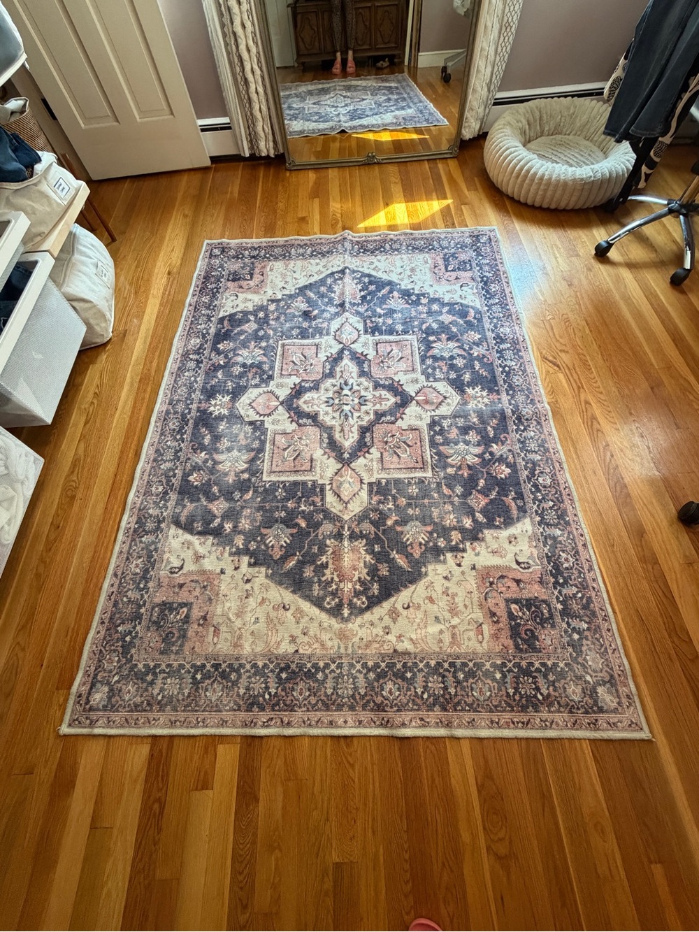 Ruggable Kira 5x7 Vintage-Inspired Area Rug - Pink and Navy COVER ONLY